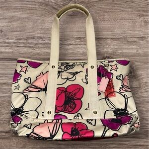 Y2K Coach Creme Floral Print Poppy Kyra Medium Tote Shoulder Bag Glam Girly Boho